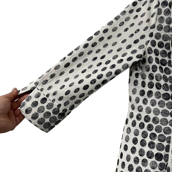 IC Connie K White Black Polka Dot Wired Collar Artsy Crinkle Jacket Size Medium - Picture 3 of 9